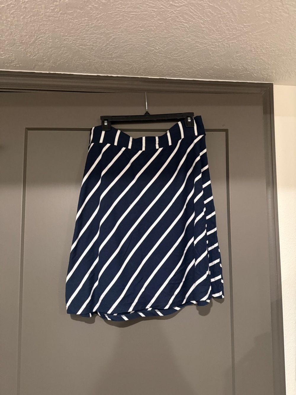 Roz & Ali Navy and White Diagonal Stripe Midi Skirt